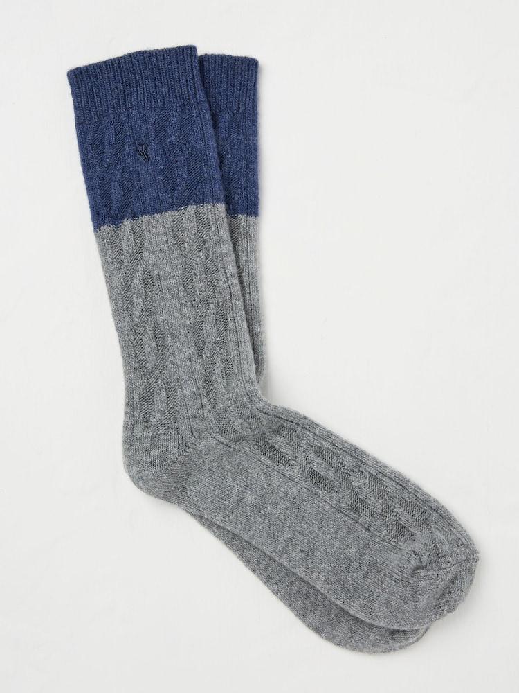 Fat Face Grey Cashmere Blend Cable Socks