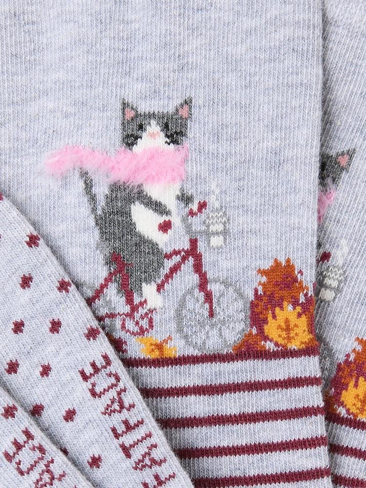 fat face Grey Cat Riding Bike Socks