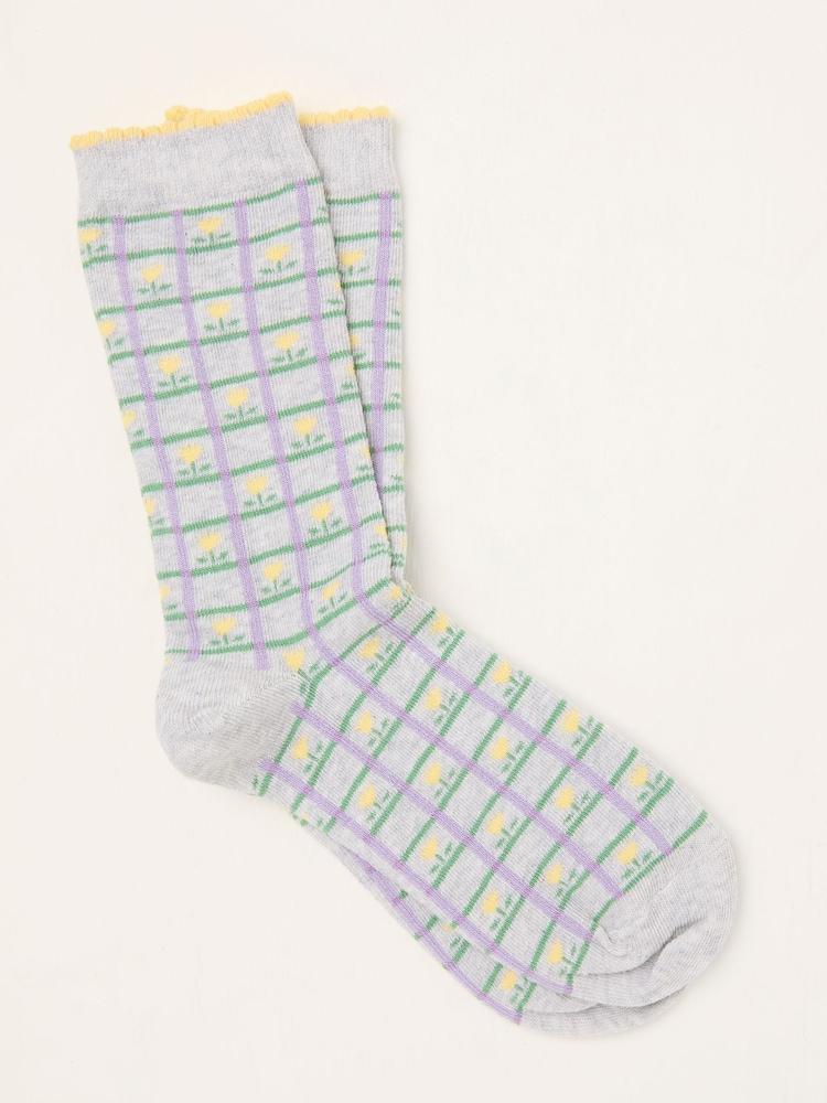 Fat Face Grey Check Tulip Socks