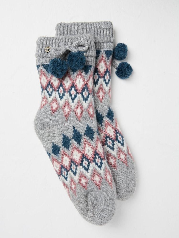 Fat Face Grey Fairisle Pattern Bedsocks