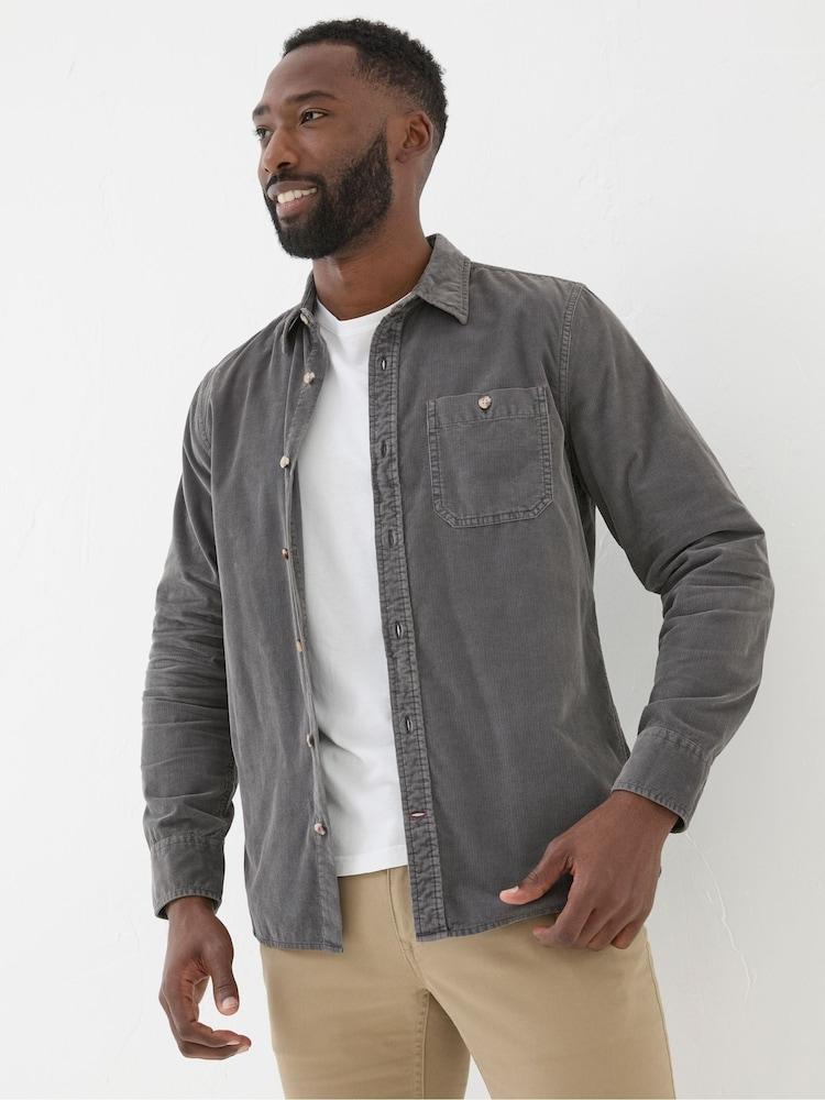 Fat Face Grey Long Sleeve Cord Shirt