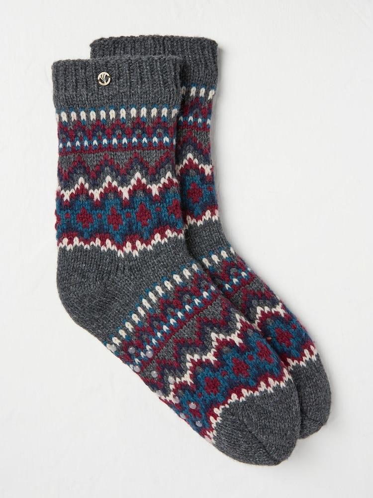 Fat Face Grey Mens Fair Isle Pattern Bedsocks