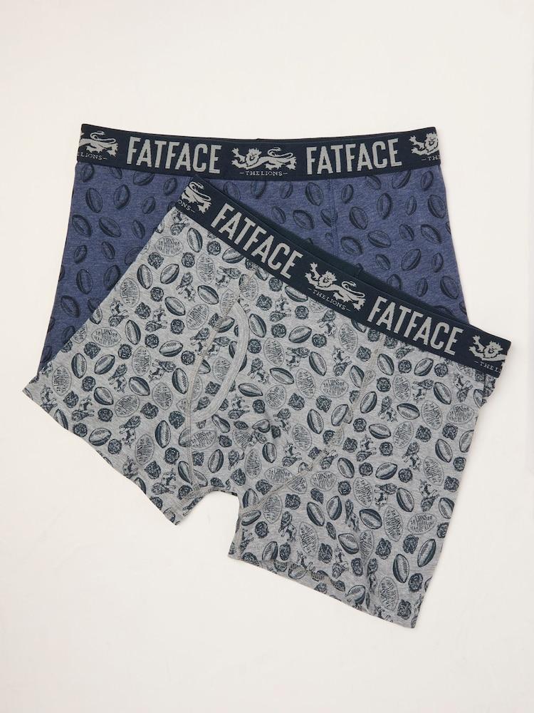 Fat Face Grey & Navy Blue Lion's Tour Boxers 2 Pack