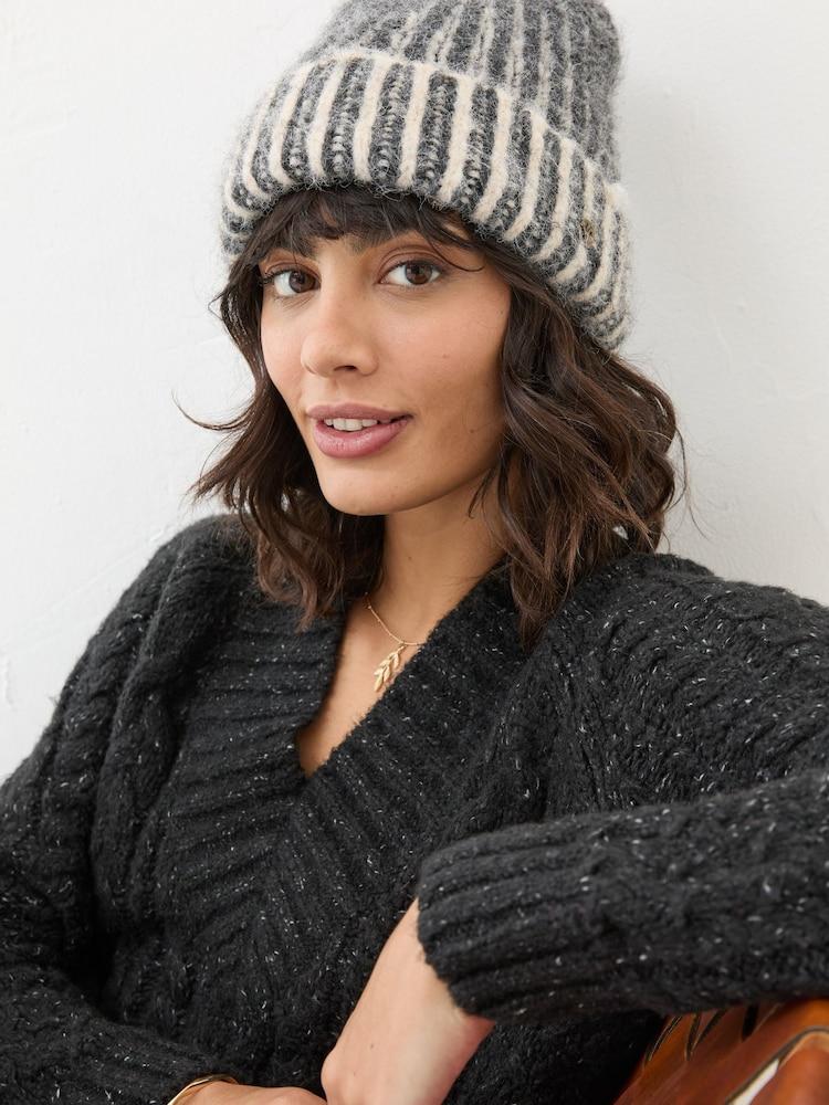 Fat Face Grey Plaited Rib Beanie