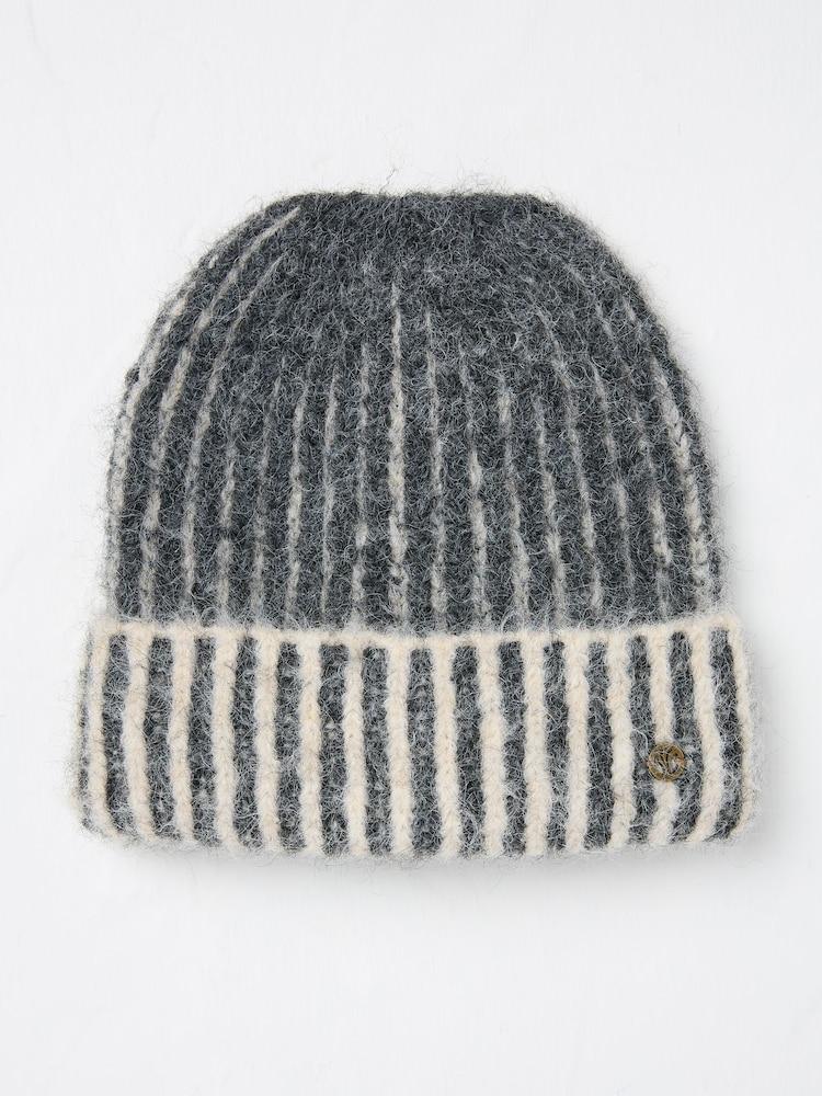 Fat Face Grey Plaited Rib Beanie
