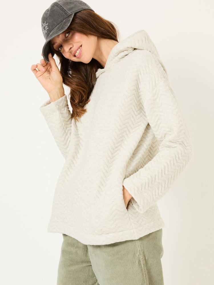 Fat Face Grey Quilted Overhead 100% Cotton Hoodie