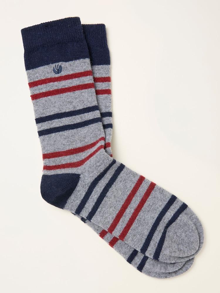 Fat Face Grey Striped Wool Blend Socks