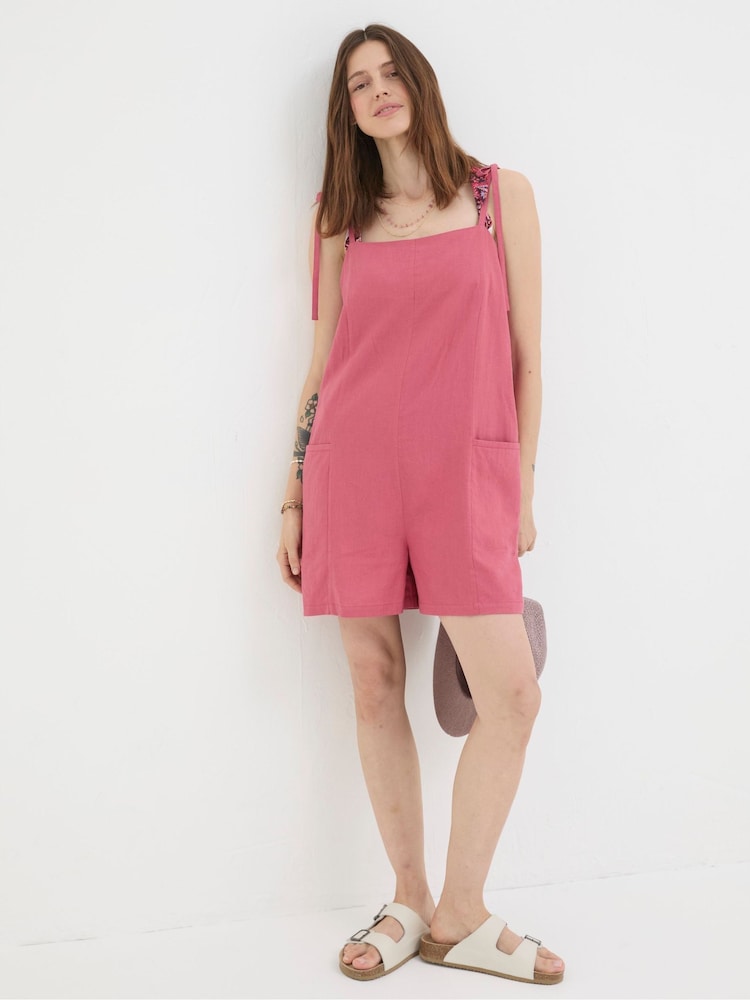 Fat Face Hallie Pink Linen Blend Playsuit