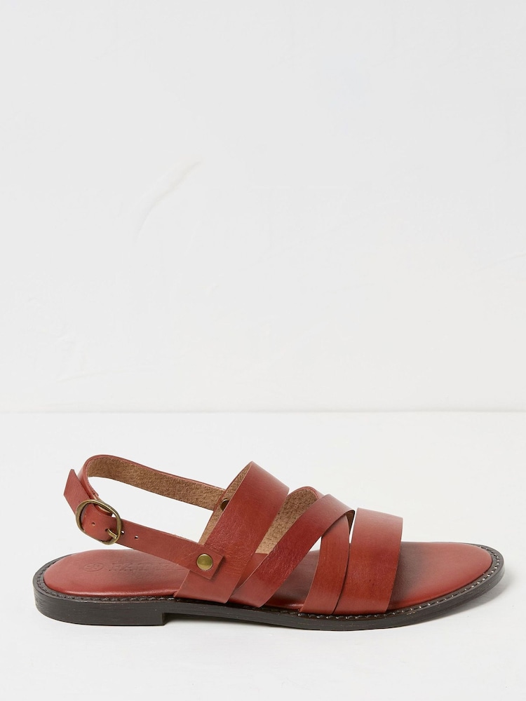 Fat Face Hallie Red Leather Strap Sandals