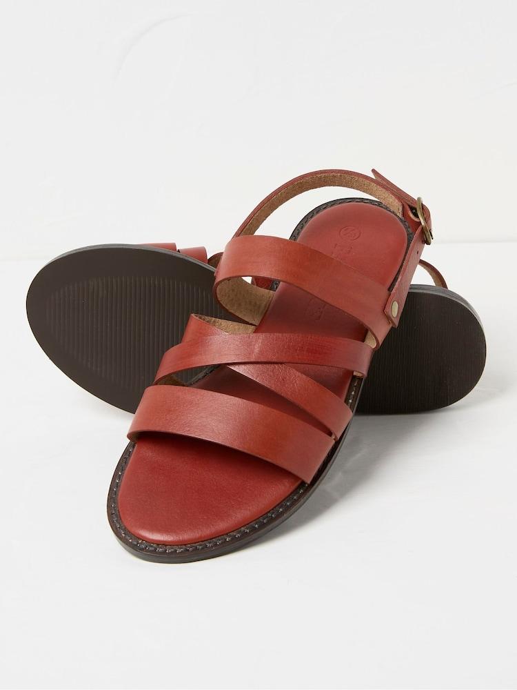 Fat Face Hallie Red Leather Strap Sandals
