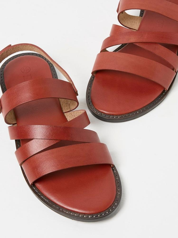 fat face Hallie Red Leather Strap Sandals
