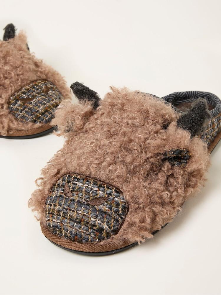 Fat Face Hamish Brown Cow Slipper