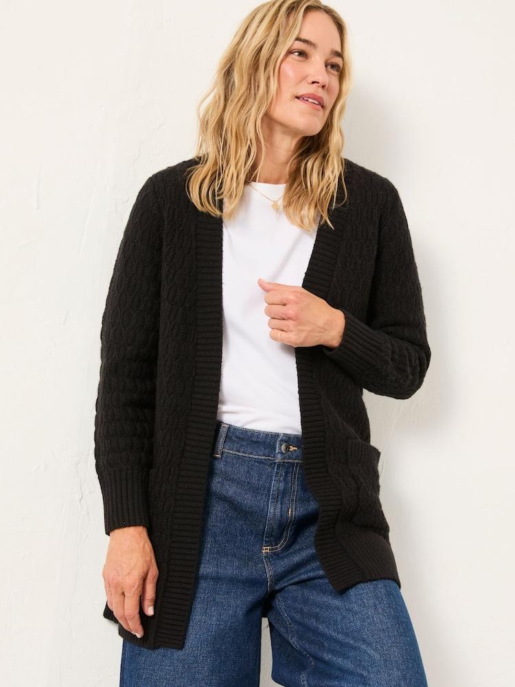 Fat Face Hannah Black Longline Knitted Cardigan