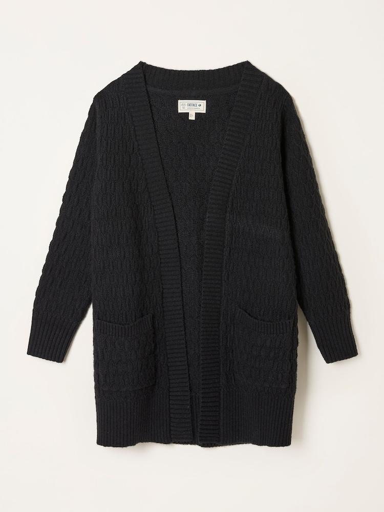 fat face Hannah Black Longline Knitted Cardigan