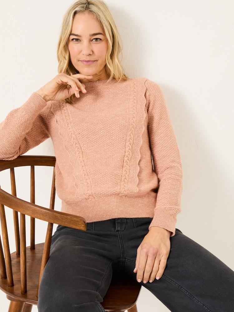 Fat Face Harlee Blush Pink Ruffle Knitted Jumper