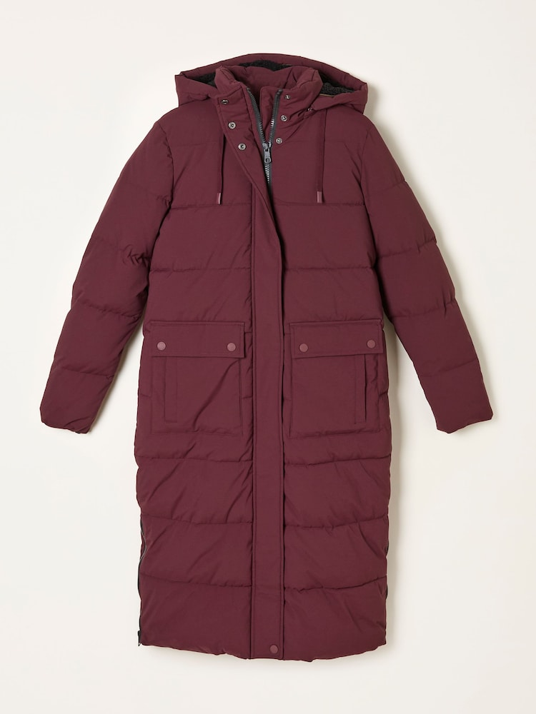 fat face Harley Burgundy Red Longline Puffer Coat
