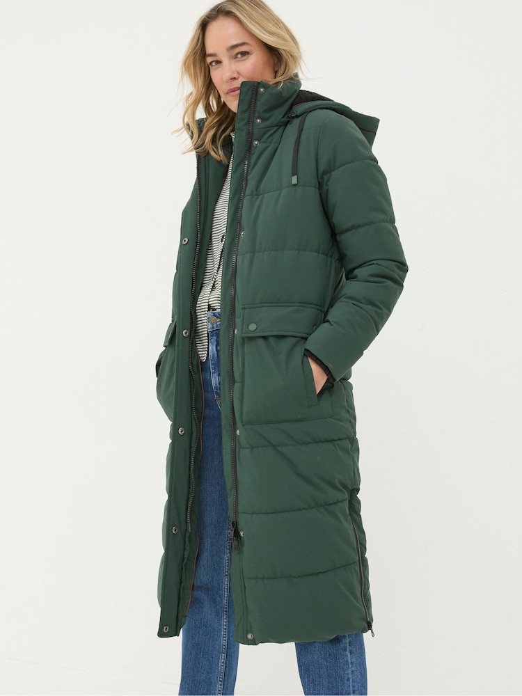 Fat Face Harley Green Long Puffer Coat