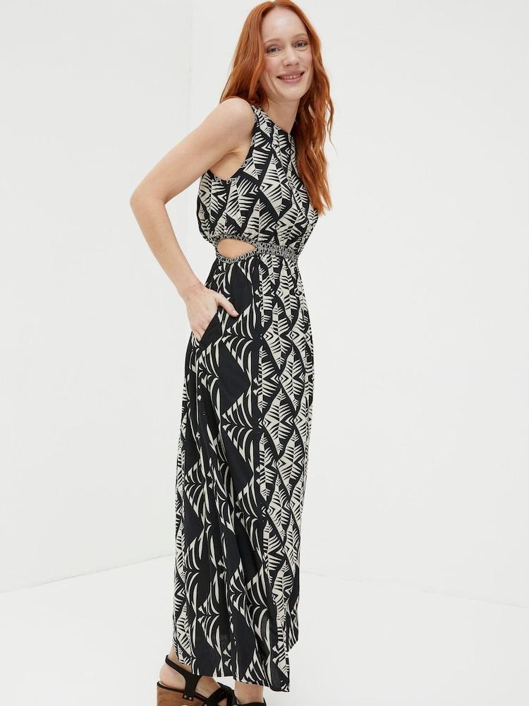 Fat Face Harrie Black Geo Cut Out Midi Beach Dress
