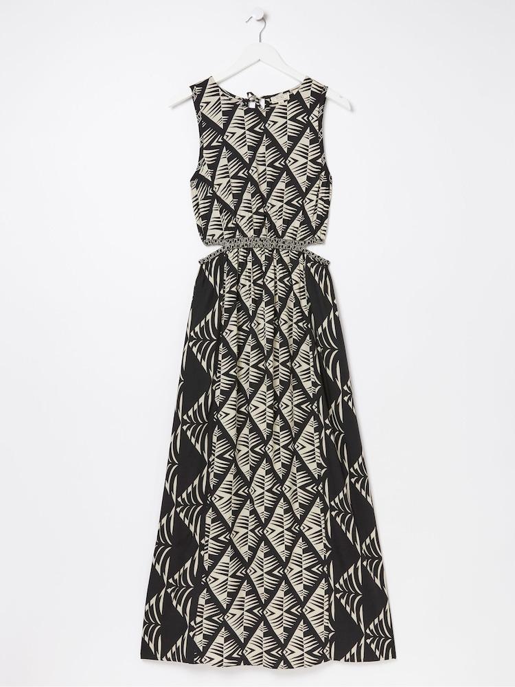 fat face Harrie Black Geo Cut Out Midi Beach Dress