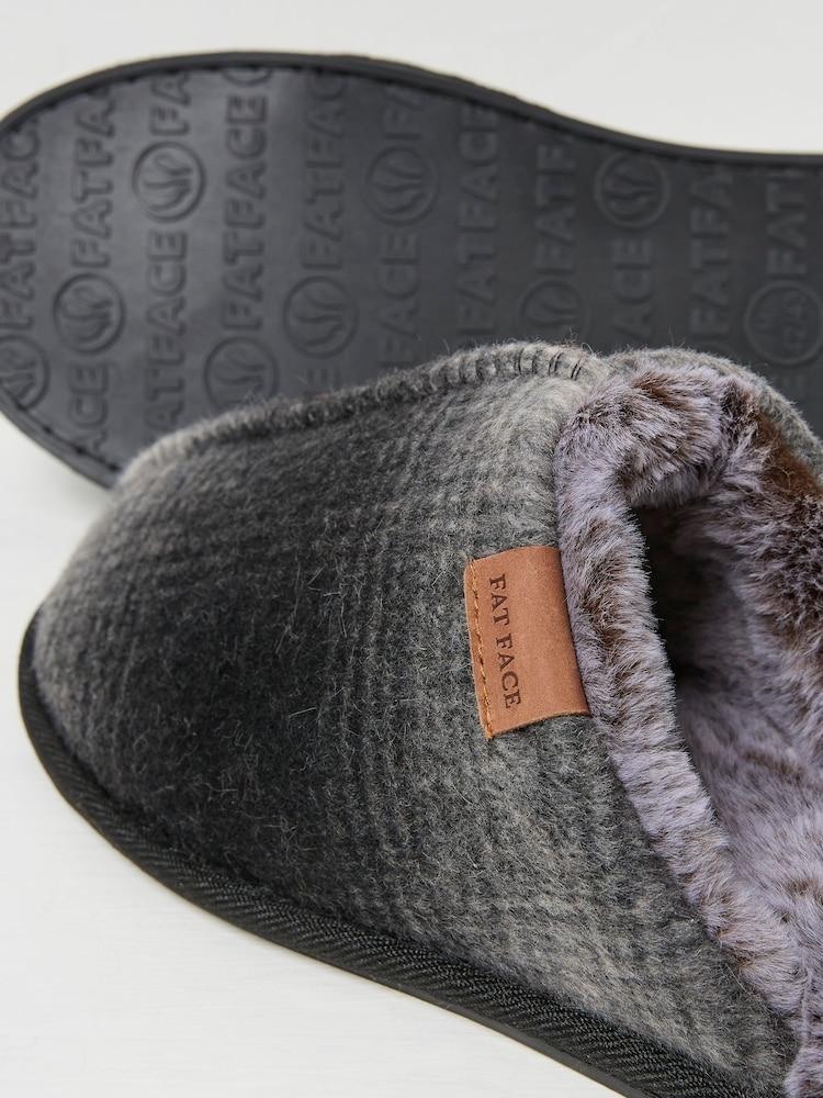 Fat Face Harvey Black Check Mule Slippers