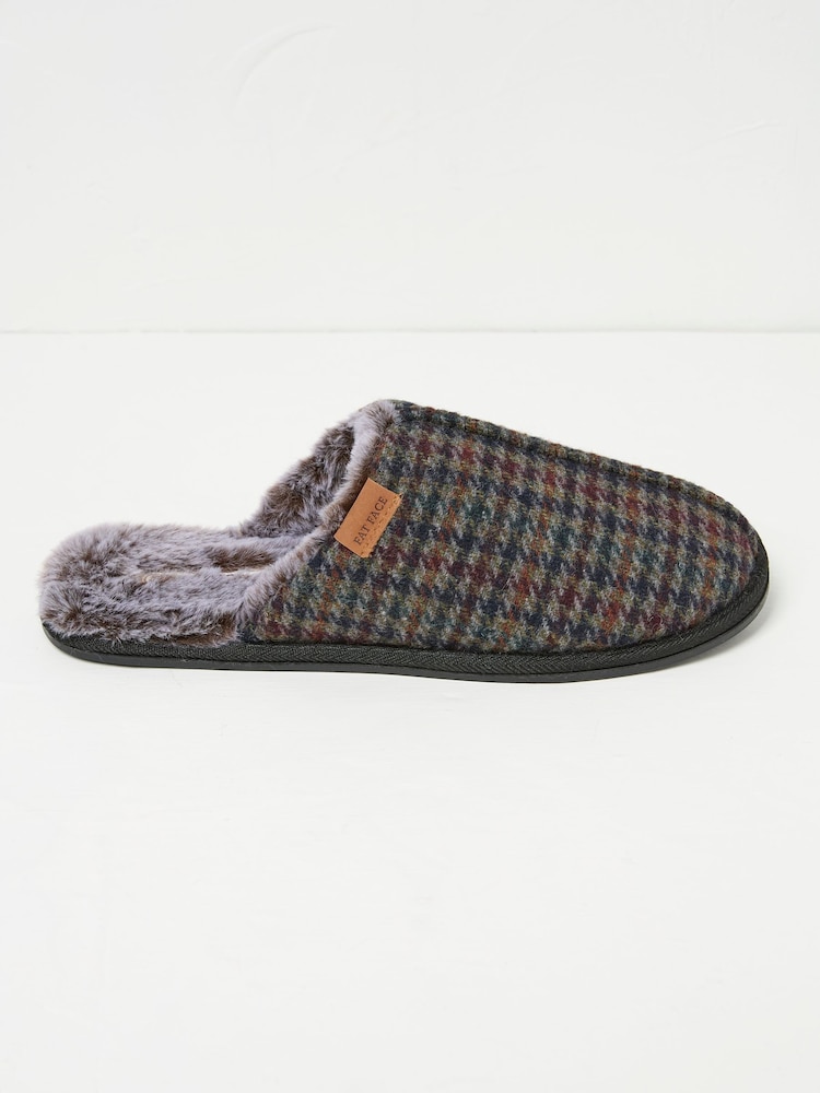 Fat Face Harvey Navy Check Mule Slippers