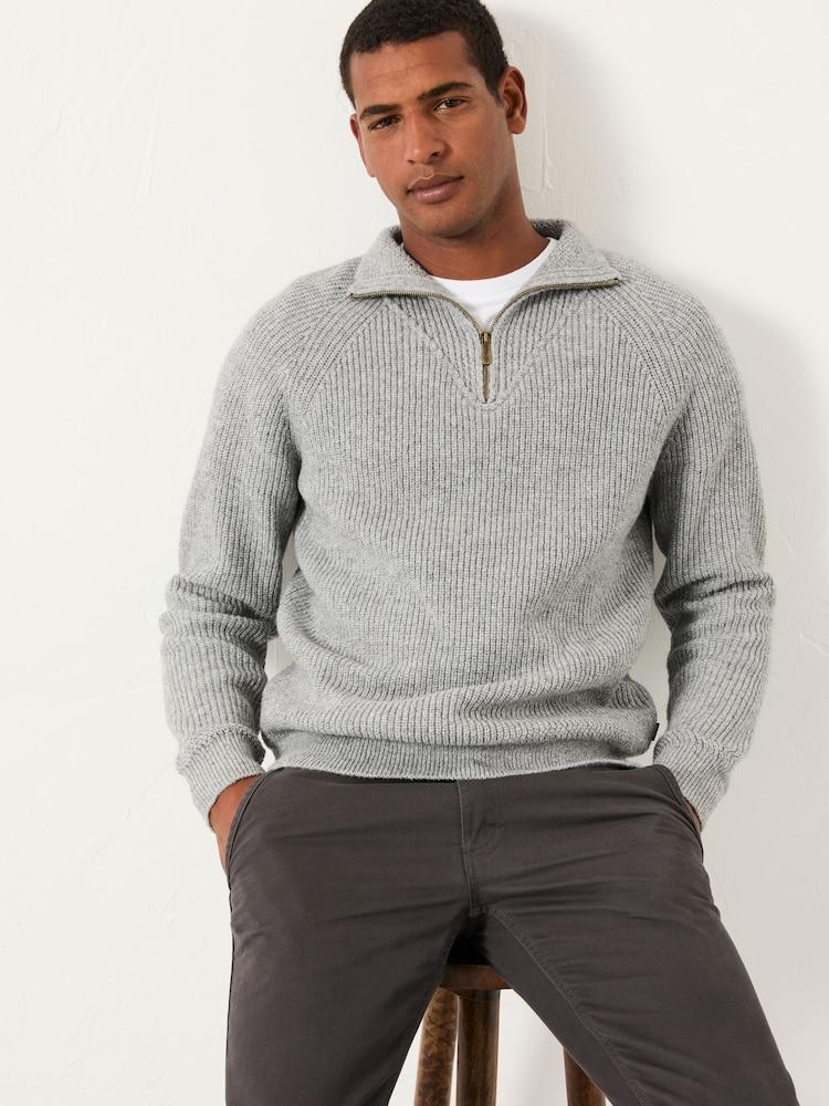 Fat Face Harwick Grey Half Neck Knitted Jumper