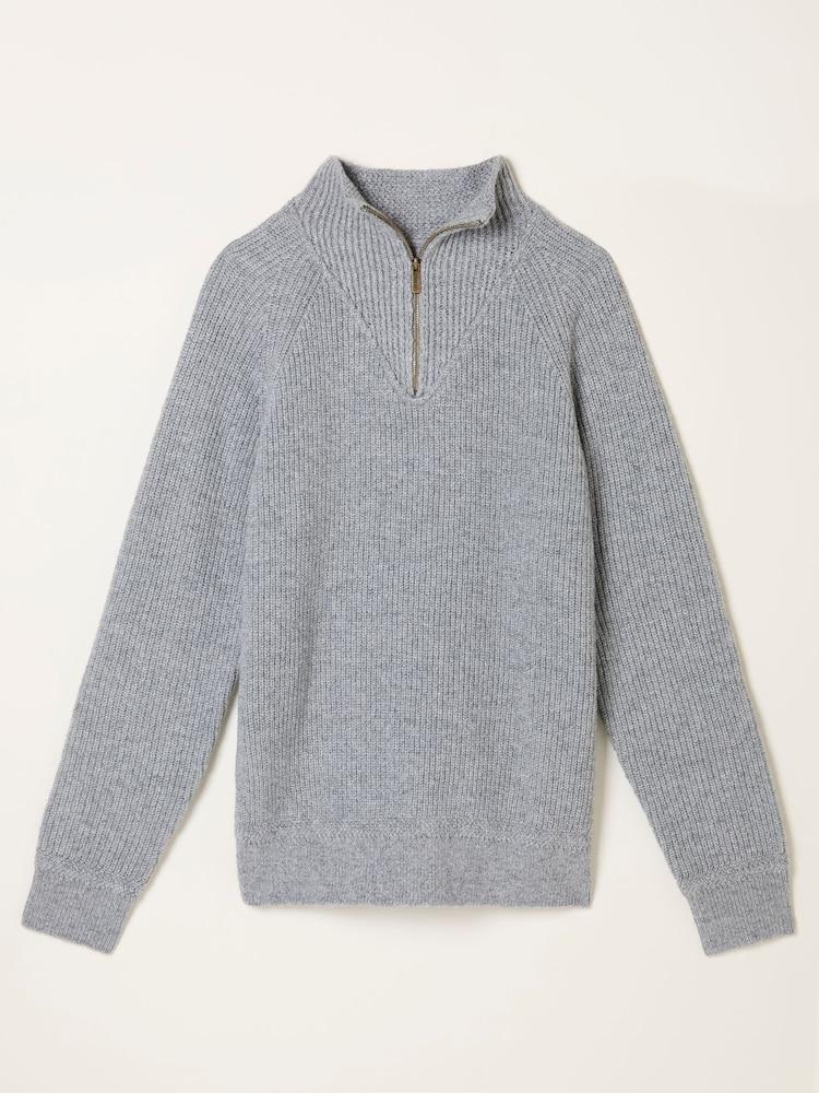 fat face Harwick Grey Half Neck Knitted Jumper