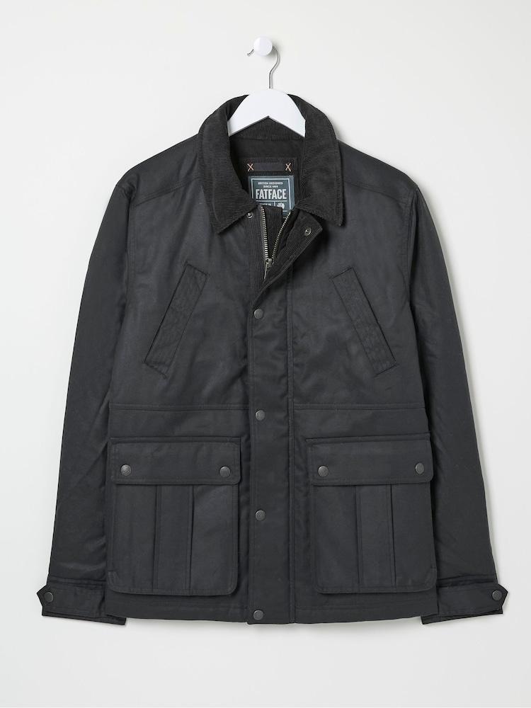 fat face Hawker Washed Black Waxed Jacket