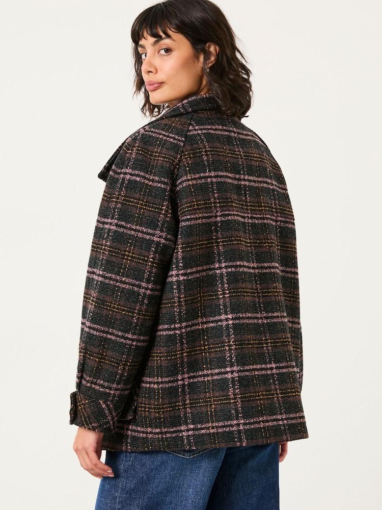 Fat Face Heather Navy Check Coat