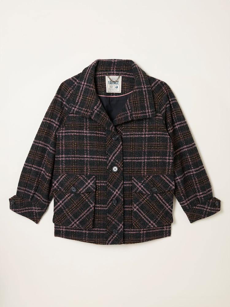 fat face Heather Navy Check Coat