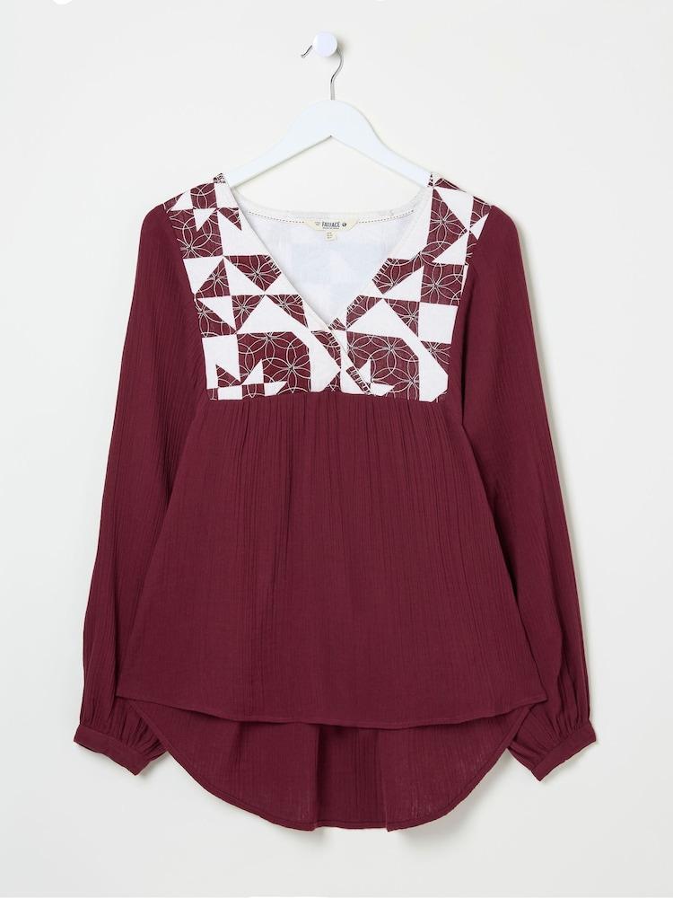 fat face Helena Dark Red Patchwork Blouse