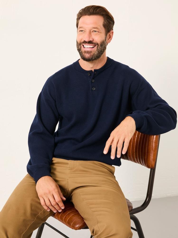 Fat Face Helston Navy Knitted Henley