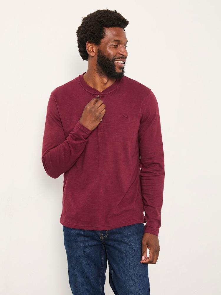 Fat Face Henley Claret Long Sleeve Woodside Slub