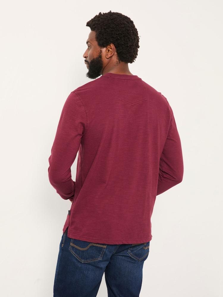 Fat Face Henley Claret Long Sleeve Woodside Slub
