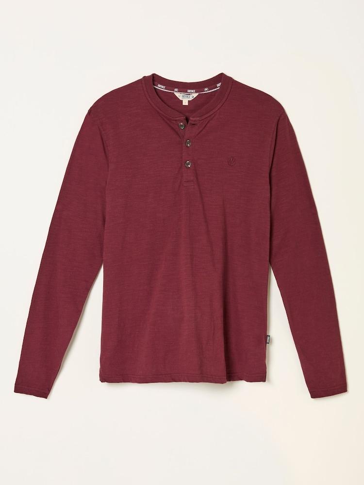 fat face Henley Claret Long Sleeve Woodside Slub