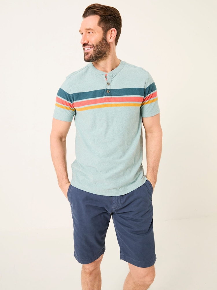 Fat Face Henley Light Blue Chest Stripe Henley