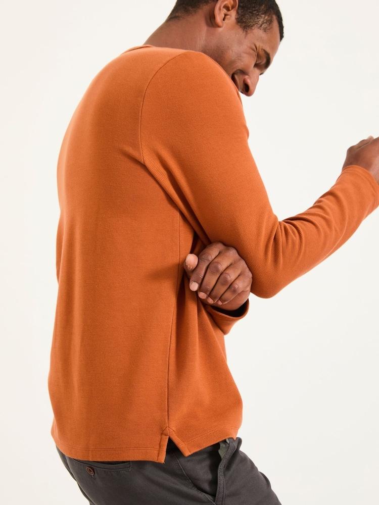 Fat Face Henley Rust Brown Heath Textured