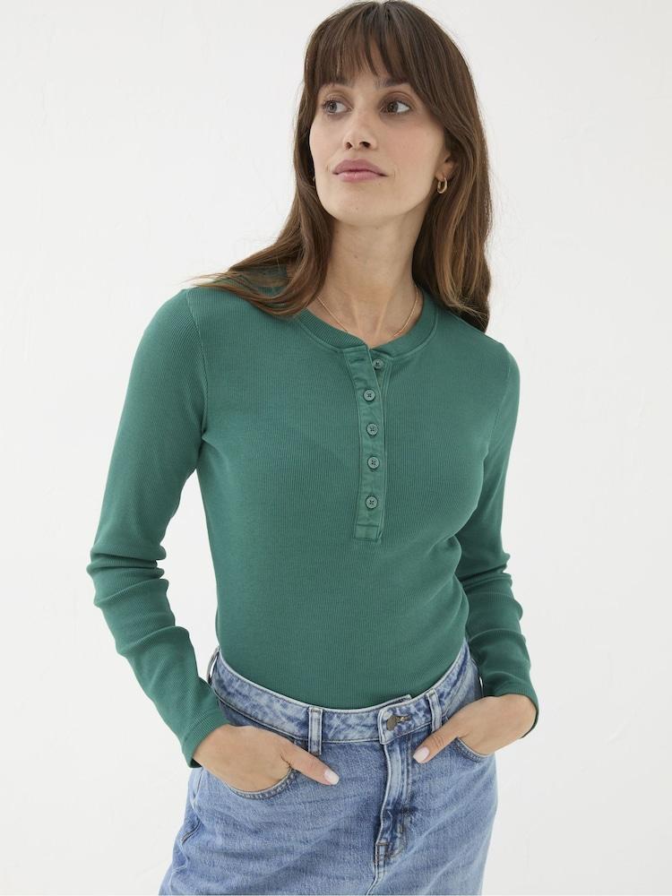 Fat Face Hettie Green Rib Henley Top