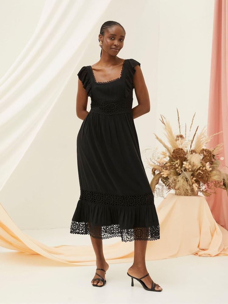Fat Face Hibiscus Black Lace Midi Dress