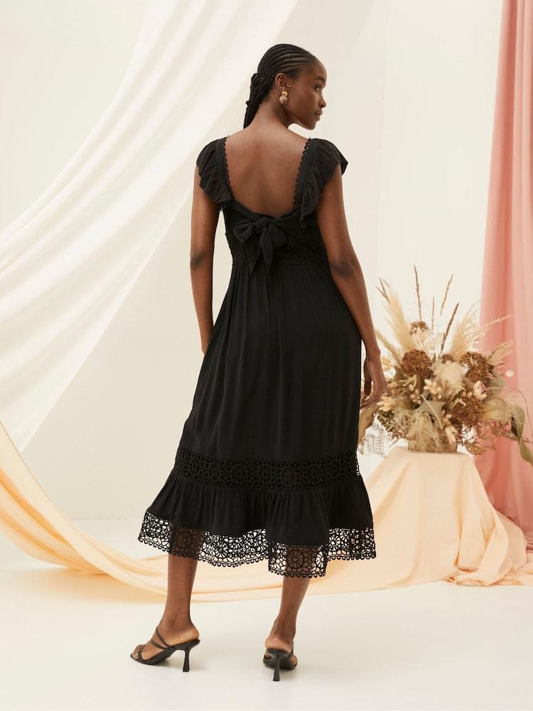 Fat Face Hibiscus Black Lace Midi Dress