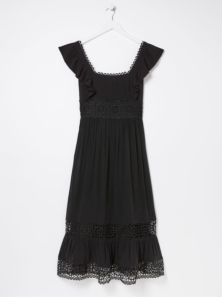 fat face Hibiscus Black Lace Midi Dress