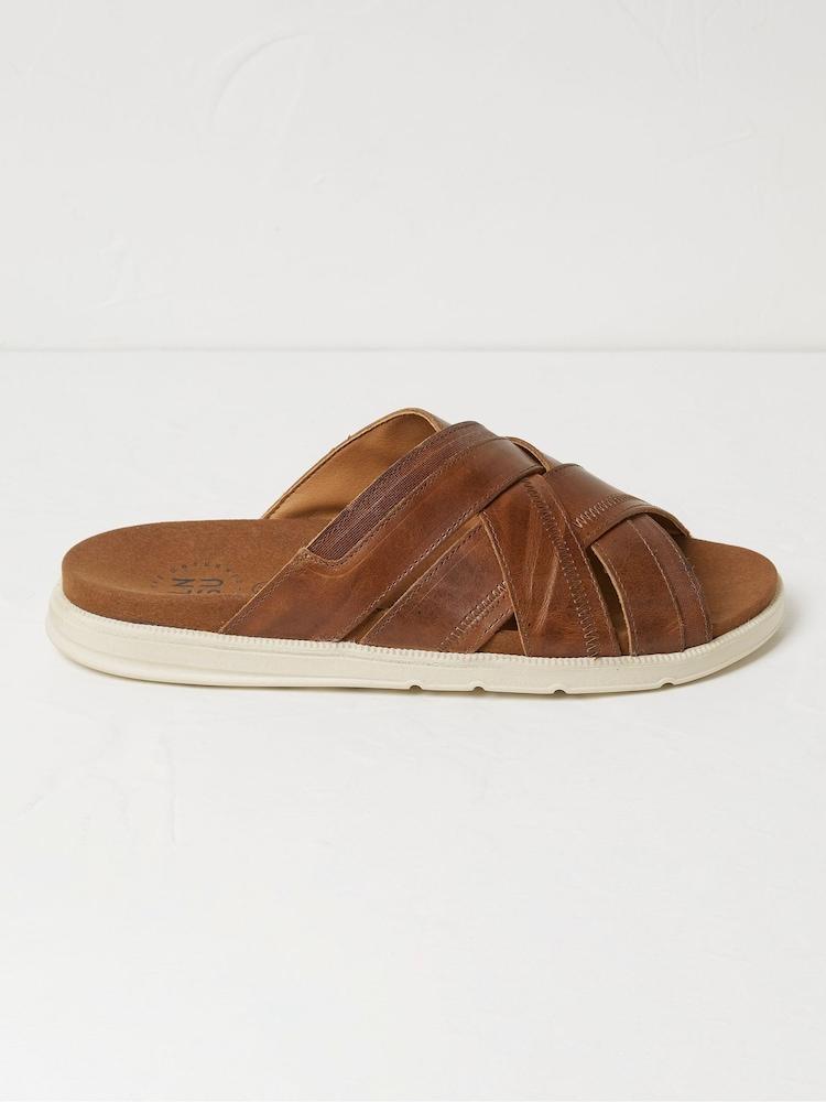 Fat Face Hinton Brown Leather Sliders