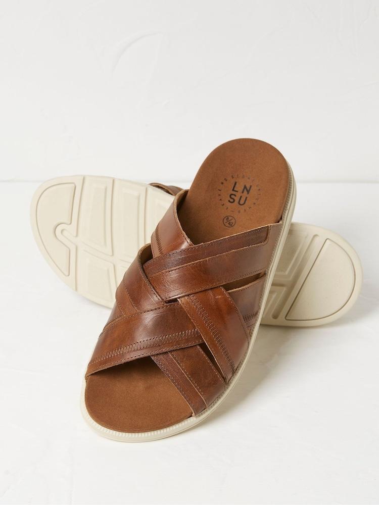 Fat Face Hinton Brown Leather Sliders