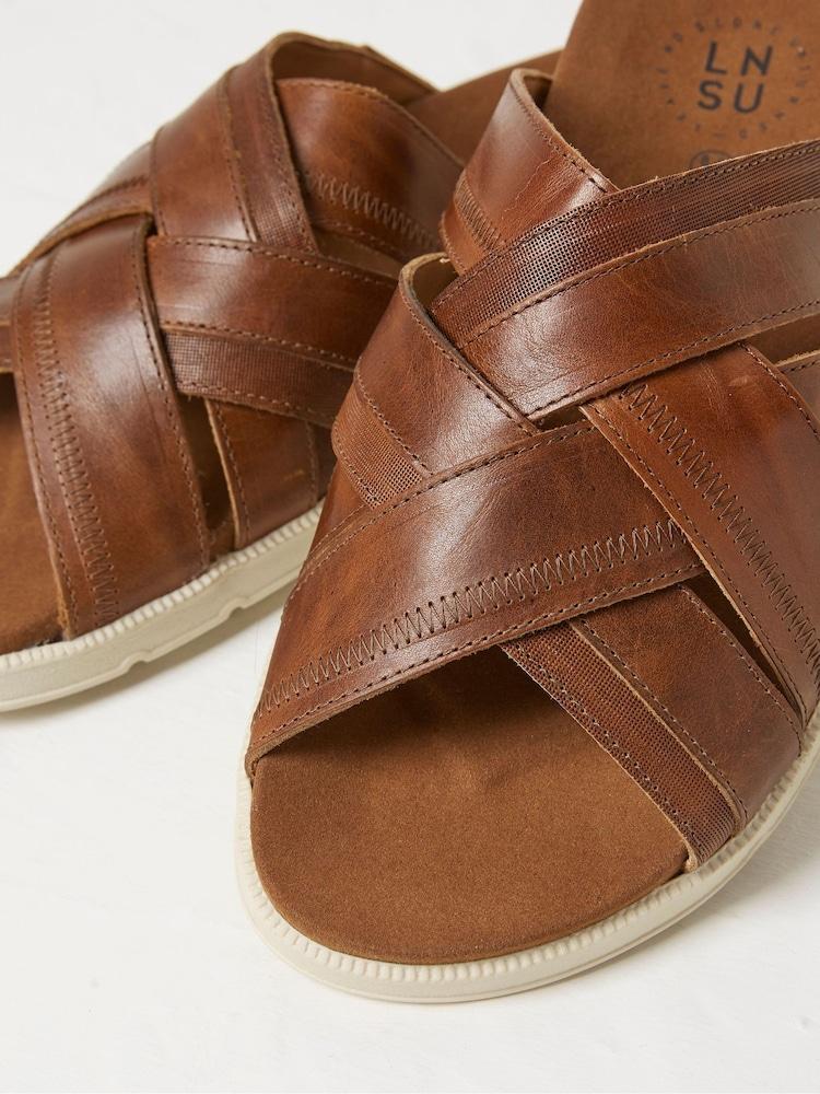 fat face Hinton Brown Leather Sliders