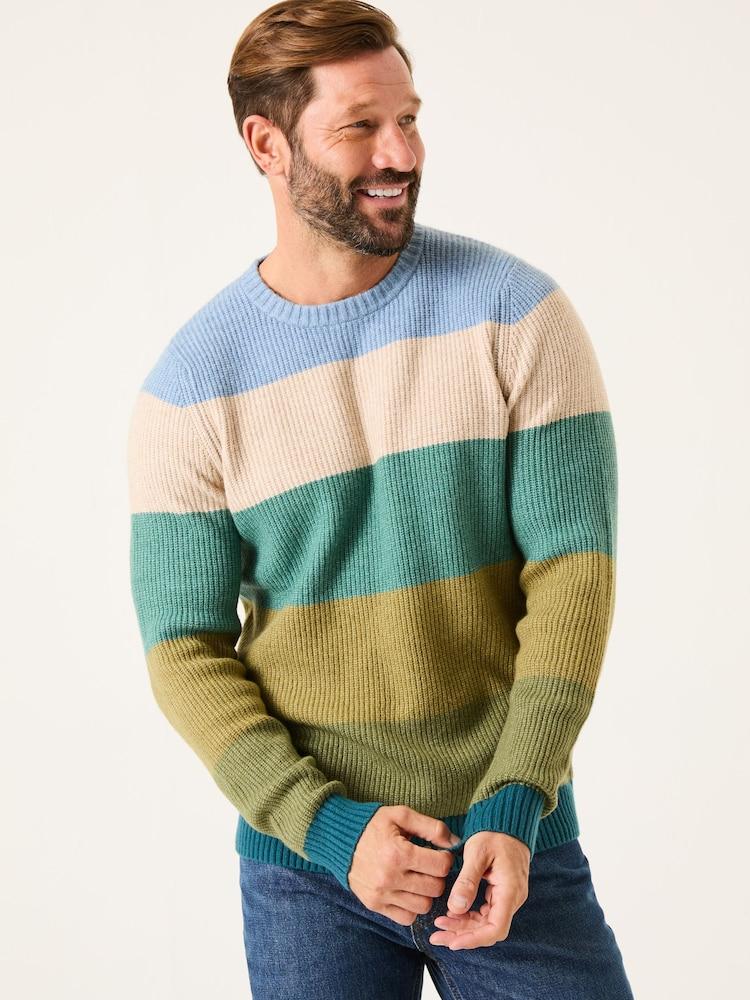 Fat Face Hinton Green Stripe Crew Neck Jumper