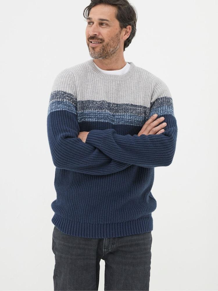 Fat Face Hinton Navy Chest Stripe Crew Neck Jumper