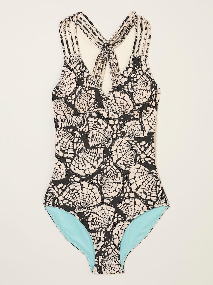 fat face Hope Black Mono Shell Macrame Swimsuit