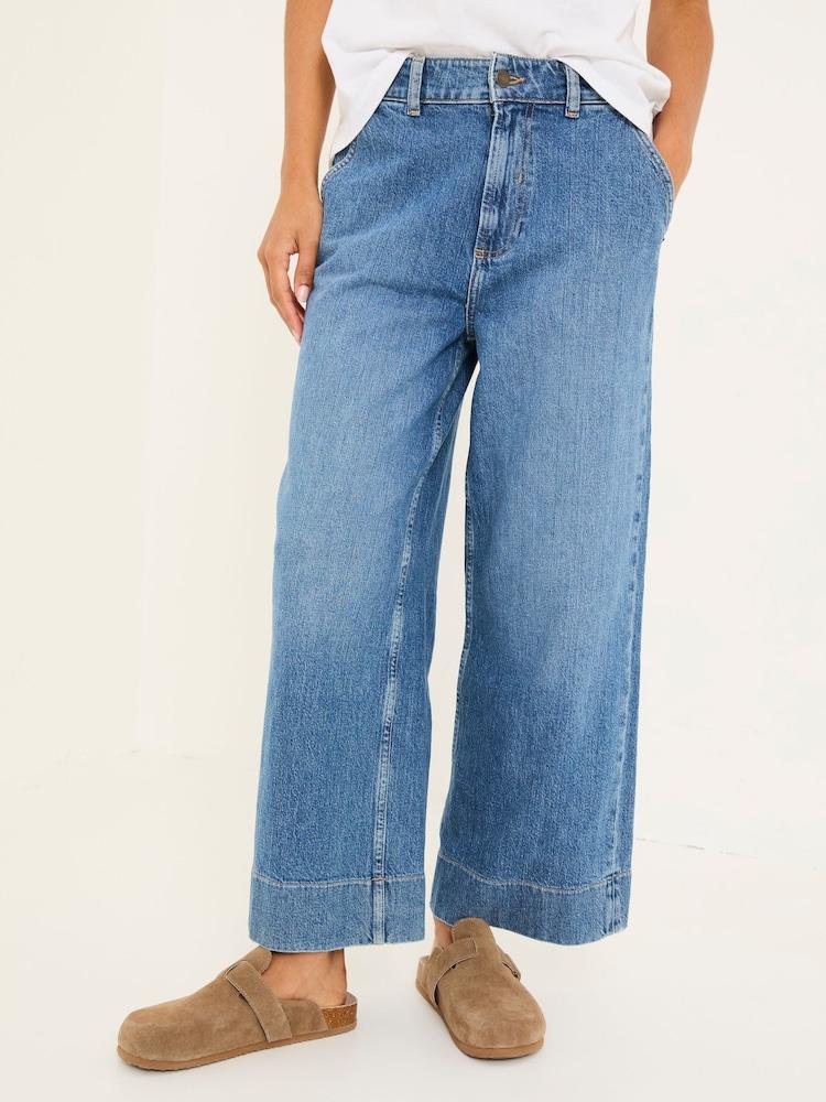 Fat Face Hove Blue Denim Wide Leg Crop Jeans