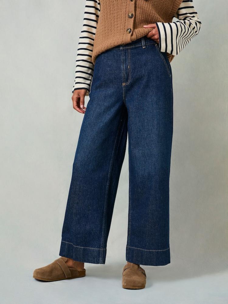 Fat Face Hove Denim Dark Blue Wide Leg Crop Jeans