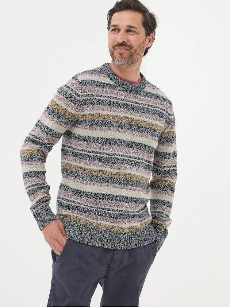 Fat Face Hove Navy Blue Stripe Crew Jumper